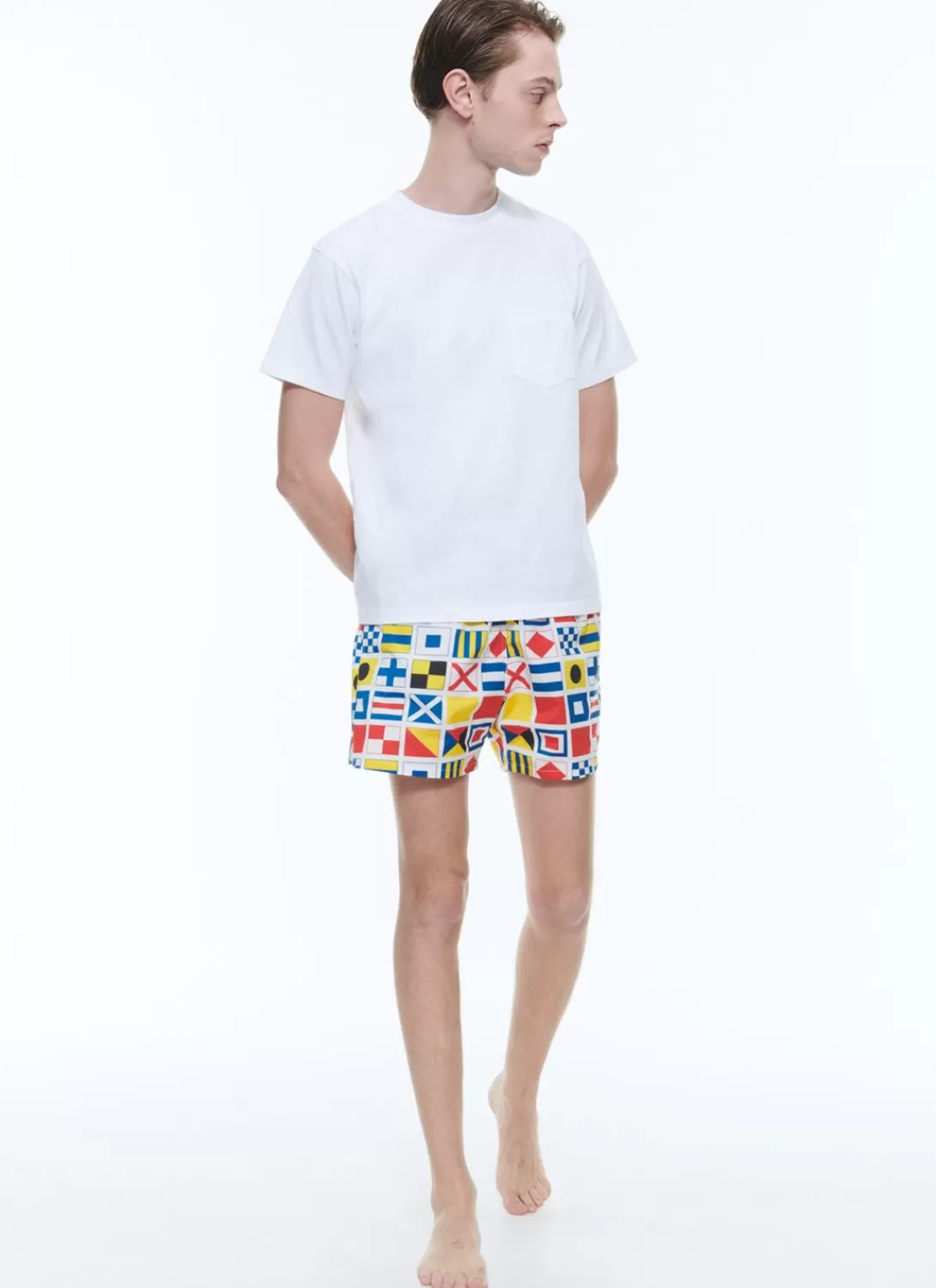 Fursac Flags Printed Swim Shorts Beige - French Flags Print Flash Sale