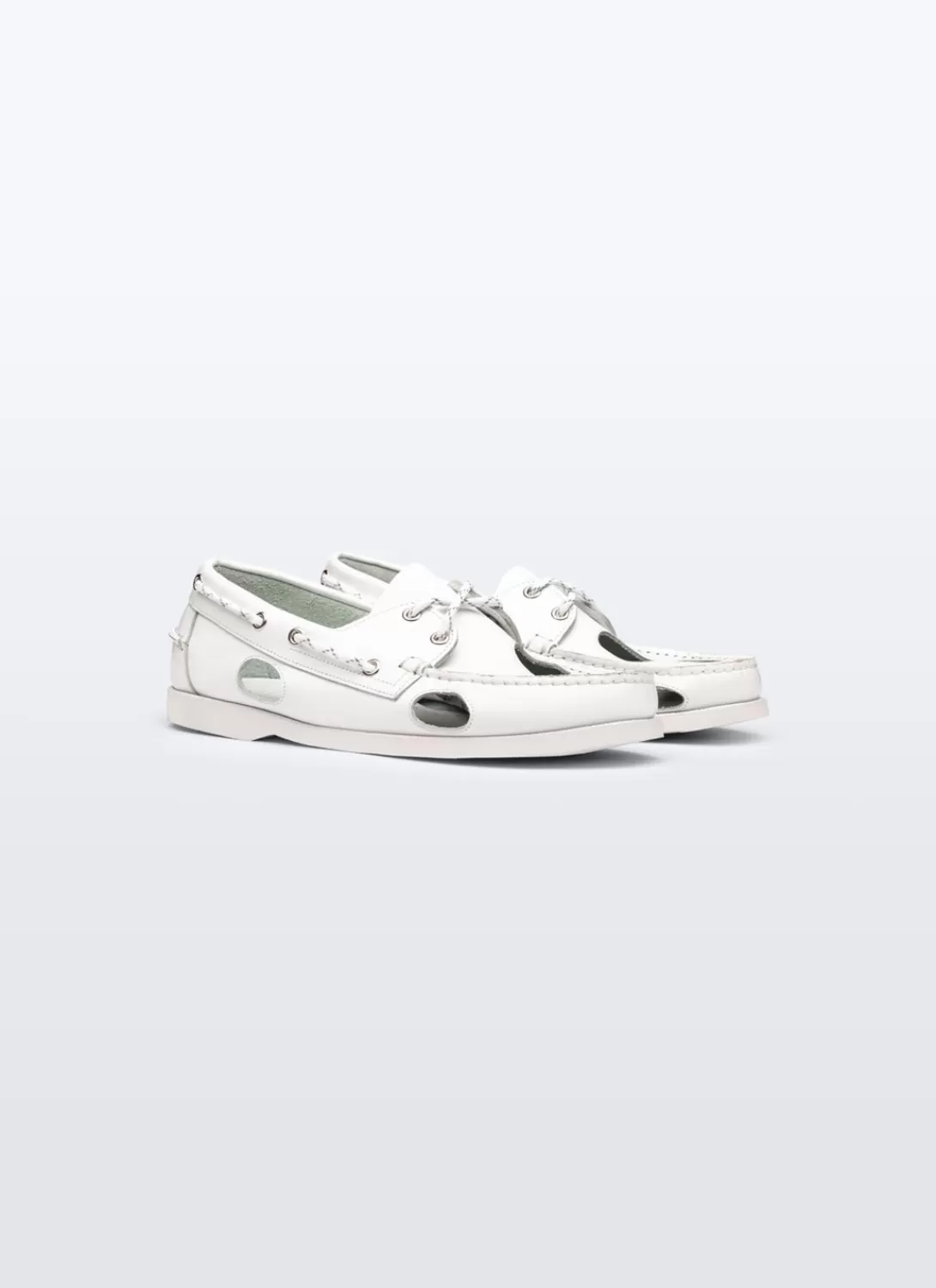 Fursac Openwork Leather Boat Shoes White Outlet