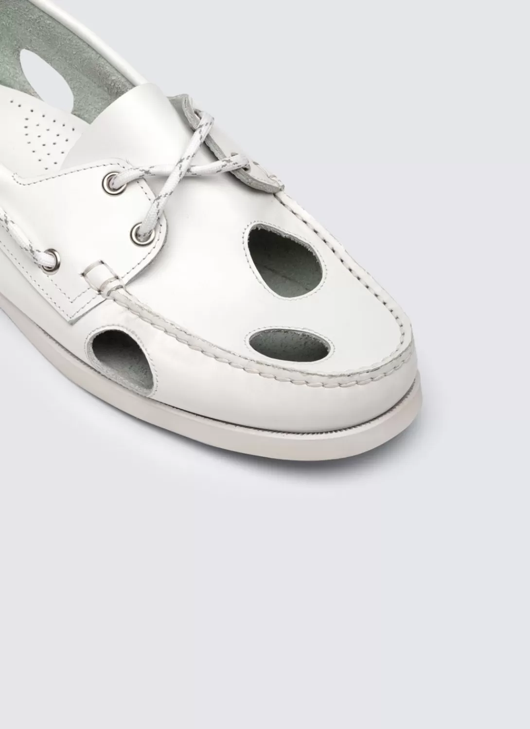 Fursac Openwork Leather Boat Shoes White Outlet